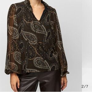 Paisley print mesh blouse